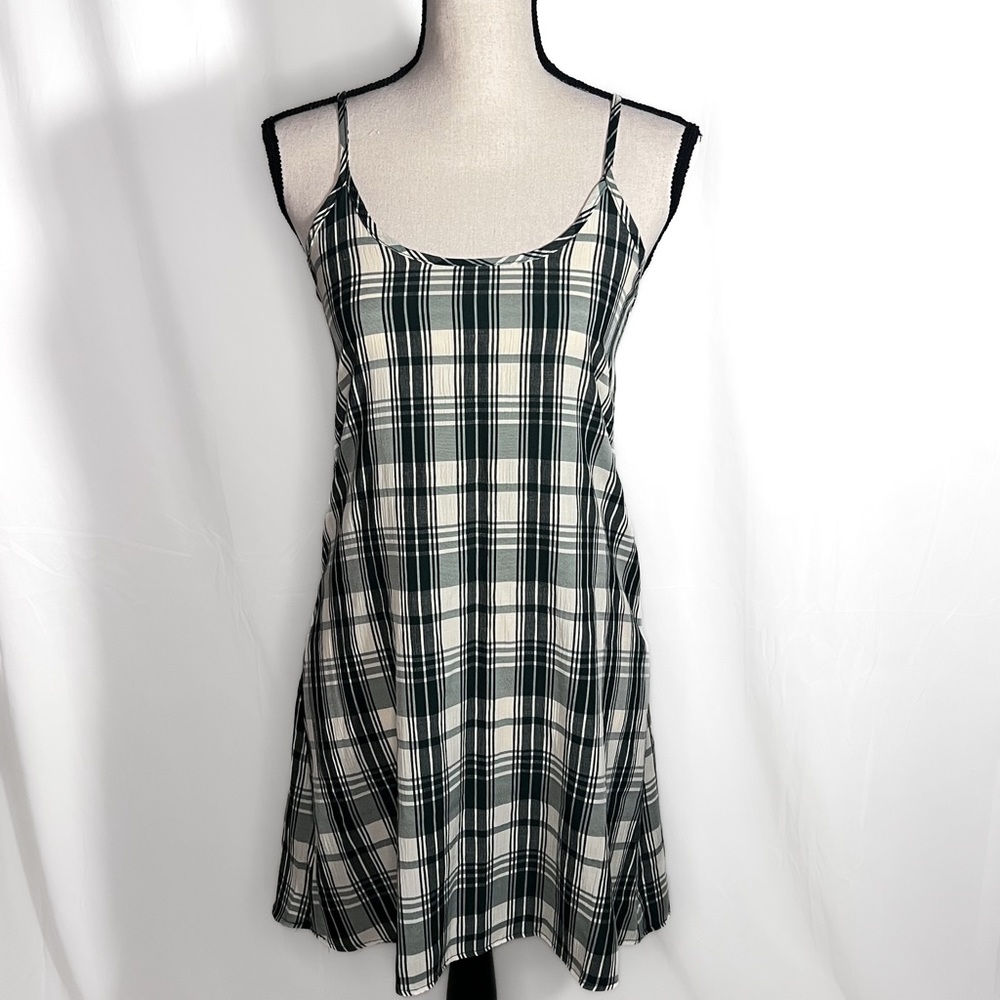 Vintage Wet Seal Green Plaid Spaghetti Strap Mini Dress Y2K Size S